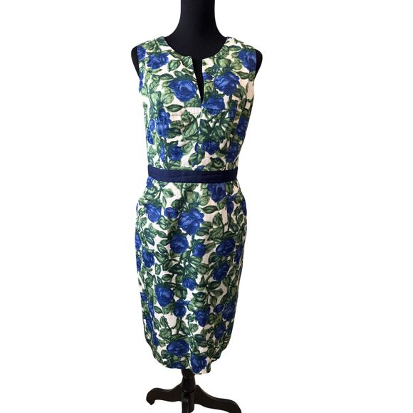MILLY of New York Women's Blue Green Floral Sleeveless Sheath Dress Size 8 - Picture 1 of 8